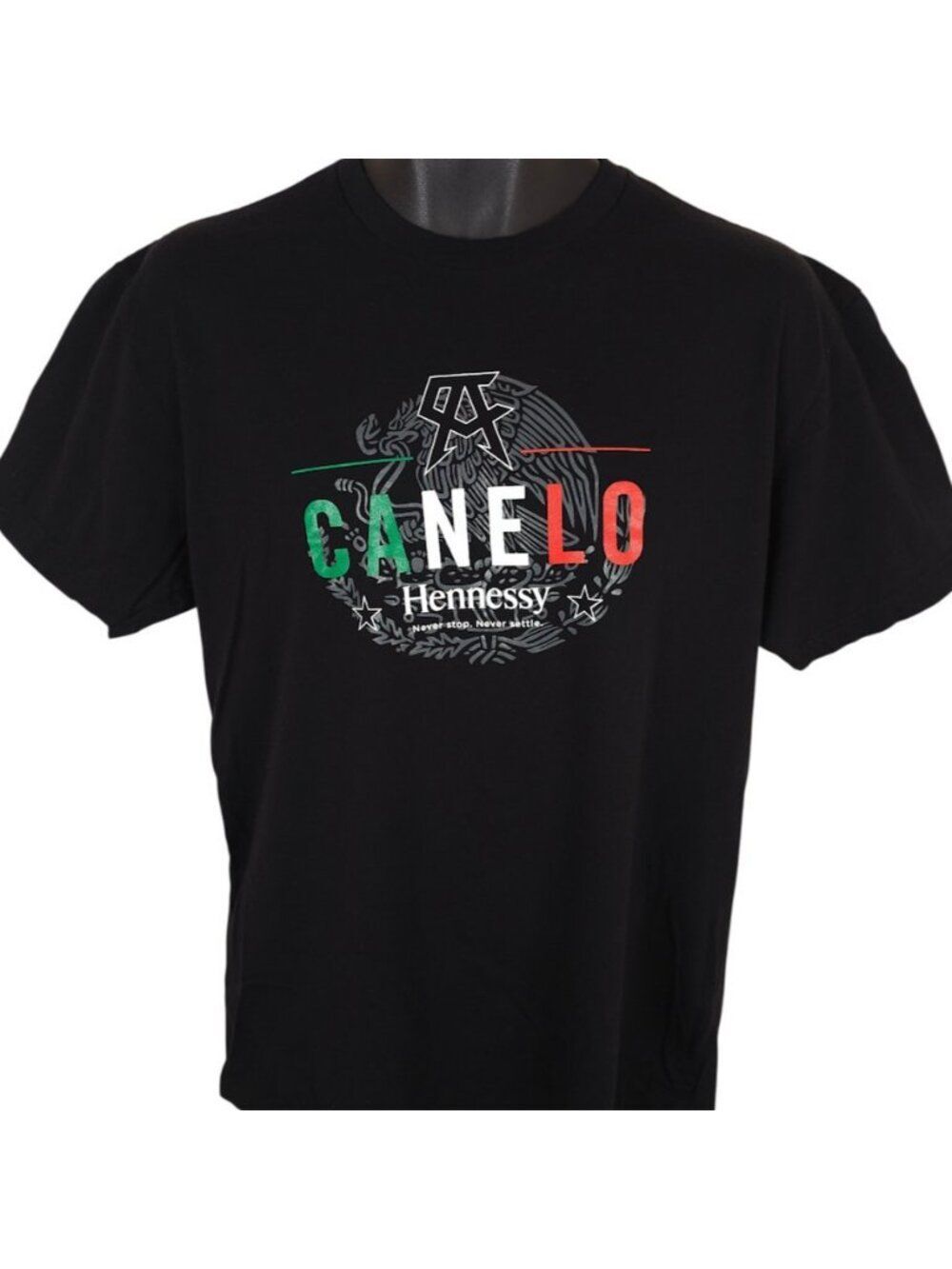 Hennessy T Shirt Mens Size Large Black Canelo Alvarez Cognac Never Stop Settle - Picture 2 of 7